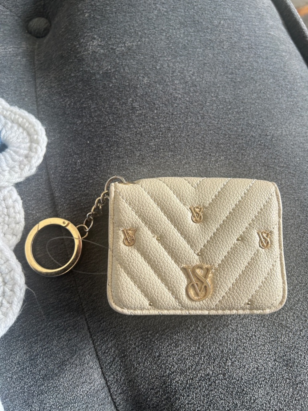 Victoria's Secret Cream Quilted Keychain Wallet